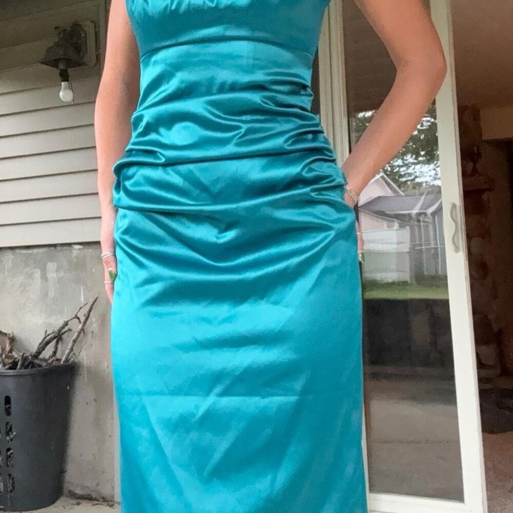 Vintage teal satin midi dress
